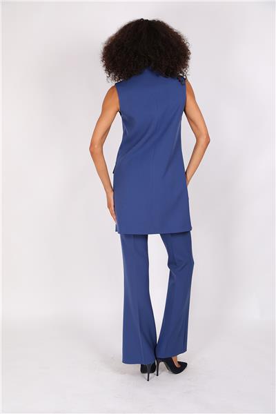 Tek Düğmeli Salaş Yelek &  İspanyol  Paça Pantolon Takım-İndigo