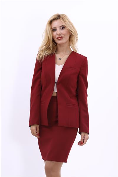 V Yaka Boydan Kuplu Kılasik Ceket-Bordo