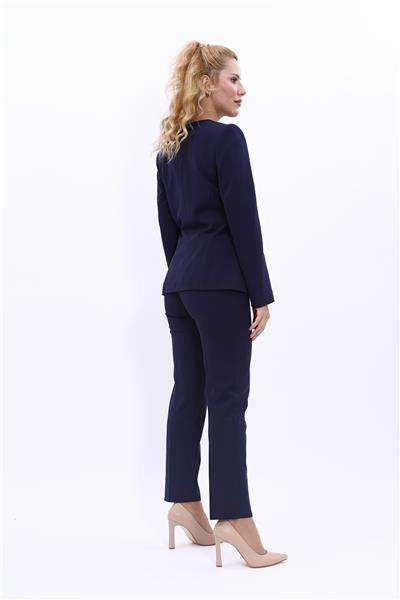 V Yaka Boydan Kuplu Kılasik Ceket & Dar Paça Pantolon-Lacivert