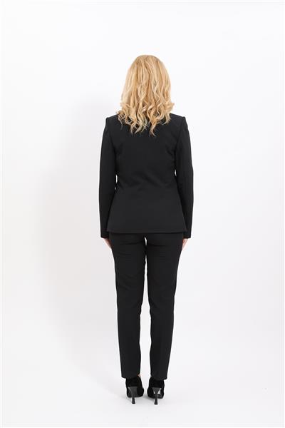 V Yaka Boydan Kuplu Kılasik Ceket & Dar Paça Pantolon-Siyah
