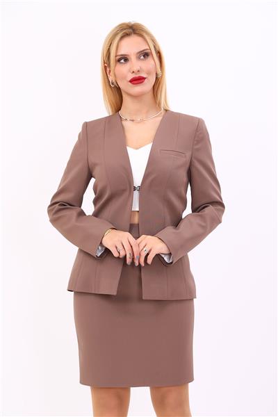 V Yaka Boydan Kuplu Kılasik Ceket-Kahve