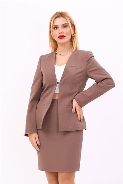 V Yaka Boydan Kuplu Kılasik Ceket-Kahve