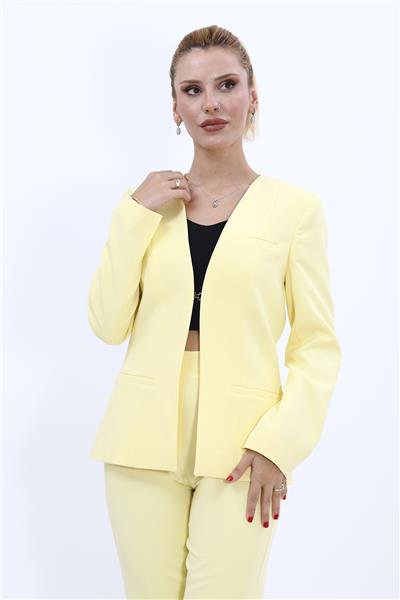 V Yaka Boydan Kuplu Kılasik Ceket-Sarı