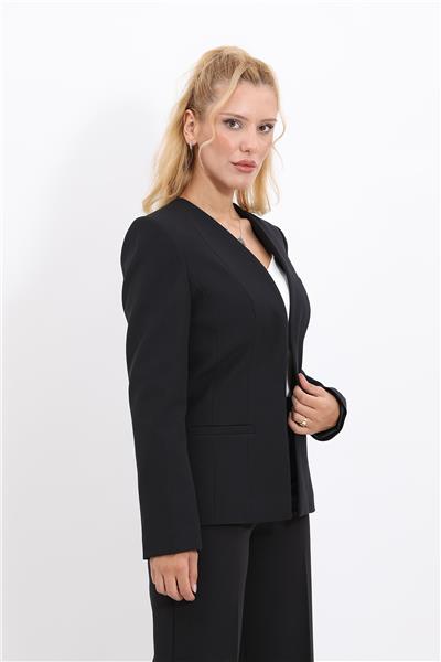 V Yaka Boydan Kuplu Kılasik Ceket-Siyah