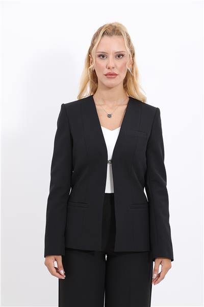 V Yaka Boydan Kuplu Kılasik Ceket-Siyah