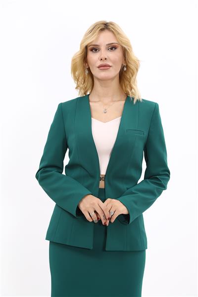 V Yaka Boydan Kuplu Kılasik Ceket-Zümrüt