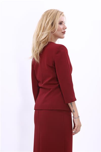 V Yaka Boydan Kuplu Kısa Ceket-Bordo