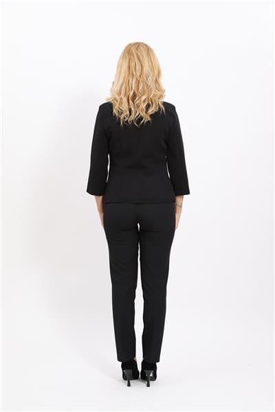 V Yaka Boydan Kuplu Kısa Ceket &  Dar Paça Pantolon-Siyah