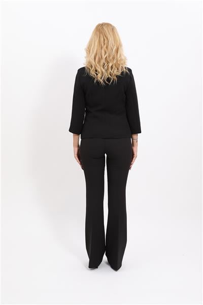 V Yaka Boydan Kuplu Kısa Ceket &  İspanyol Paça Pantolon-Siyah