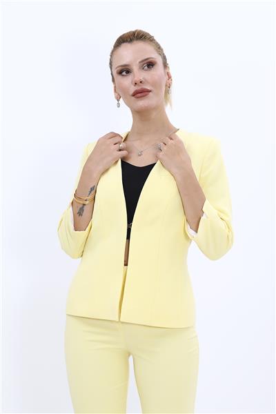 V Yaka Boydan Kuplu Kısa Ceket-Sarı