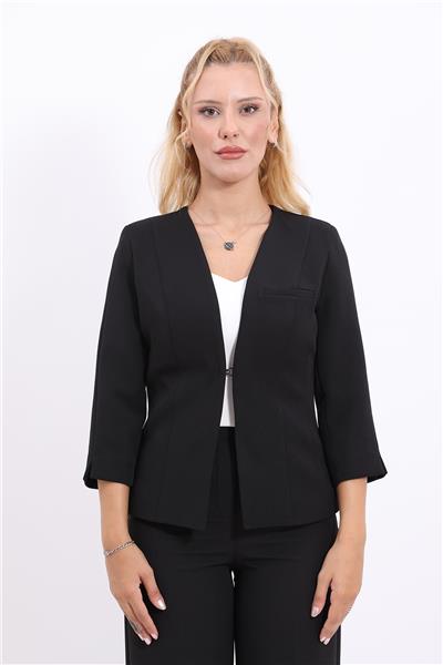 V Yaka Boydan Kuplu Kısa Ceket-Siyah