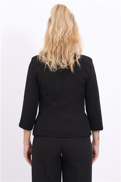 V Yaka Boydan Kuplu Kısa Ceket-Siyah