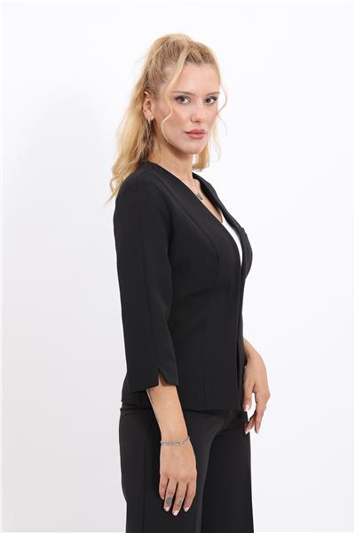 V Yaka Boydan Kuplu Kısa Ceket-Siyah
