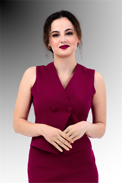 V Yaka Çapraz Yelek-Bordo
