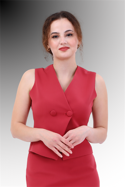 V Yaka Çapraz Yelek-Kiremit