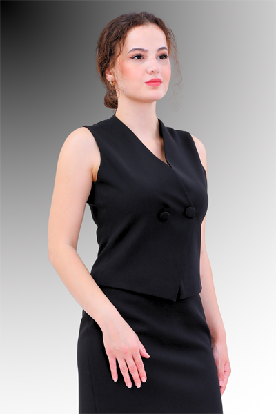 V Yaka Çapraz Yelek-Siyah