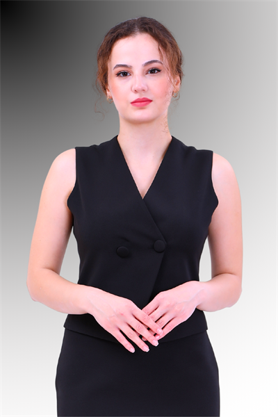 V Yaka Çapraz Yelek-Siyah