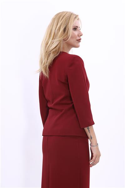 V Yaka Kısa Ceket-Bordo