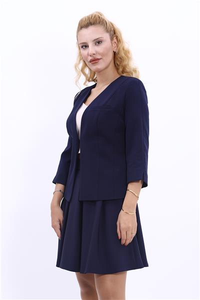 V Yaka Kısa Ceket-Lacivert
