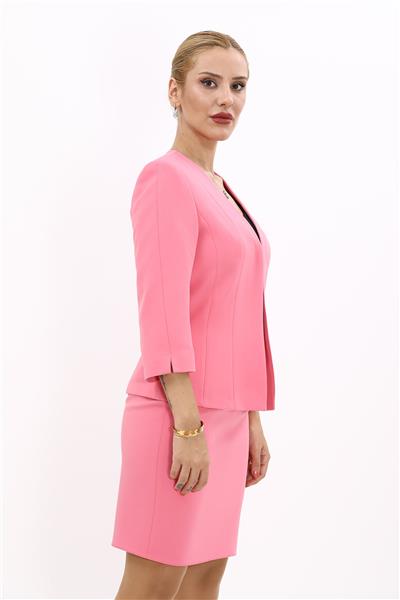 V Yaka Kısa Ceket-Pembe