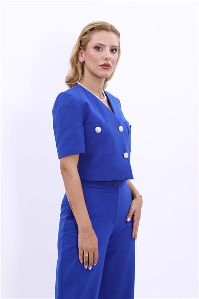 V Yaka  Kısa Ceket-Saks