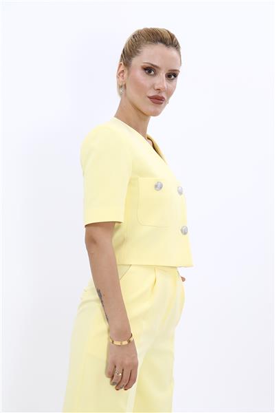 V Yaka  Kısa Ceket-Sarı