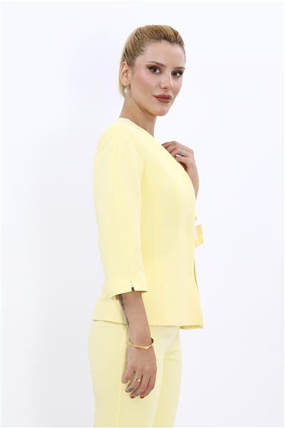 V Yaka Kısa Ceket-Sarı