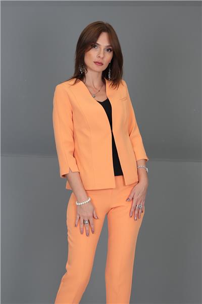 V Yaka Kısa Ceket-Şeftali