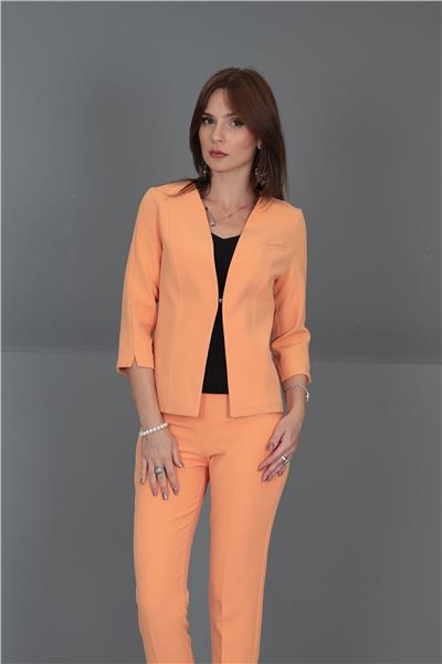 V Yaka Kısa Ceket-Şeftali