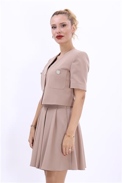 V Yaka  Kısa Ceket-Taş