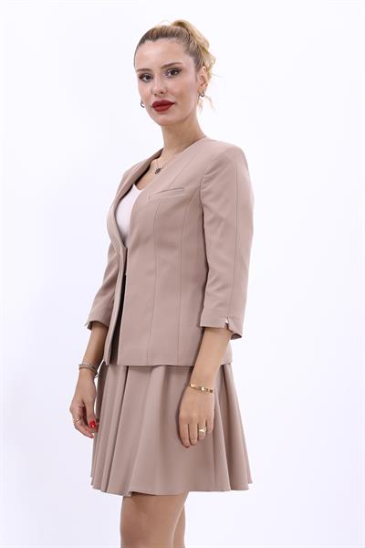 V Yaka Kısa Ceket-Taş