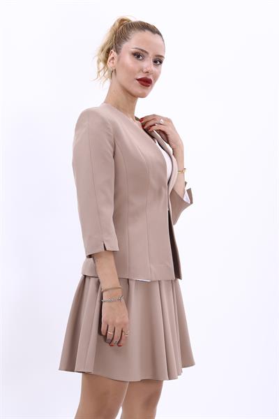 V Yaka Kısa Ceket-Taş
