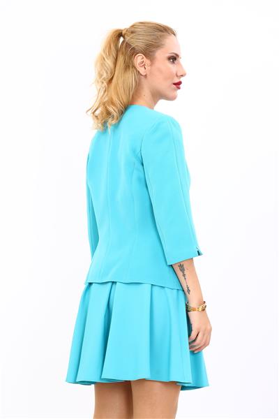V Yaka Kısa Ceket-Turkuaz