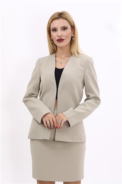 V Yaka Kurumsal Klasik Kadın Ceket-Bambu