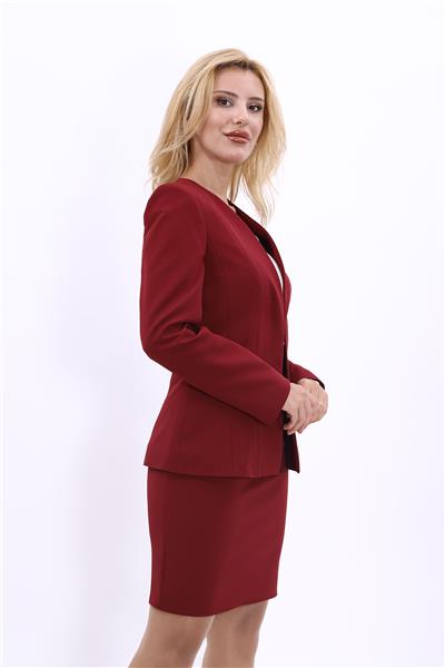 V Yaka Kurumsal Klasik Kadın Ceket-Bordo