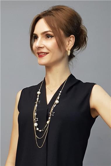 V Yaka Omuz Pileli Kolsuz Bluz-Siyah