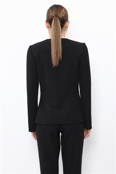 V Yaka Tek Düğmeli Ceket-Siyah