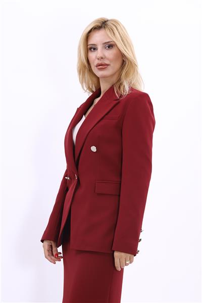 Yakalı Kruvaze modern Kadın Ceket-Bordo