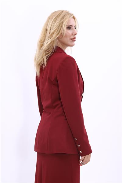 Yakalı Kruvaze modern Kadın Ceket-Bordo