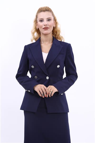 Yakalı Kruvaze modern Kadın Ceket-Lacivert