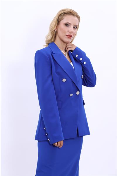 Yakalı Kruvaze modern Kadın Ceket-Saks