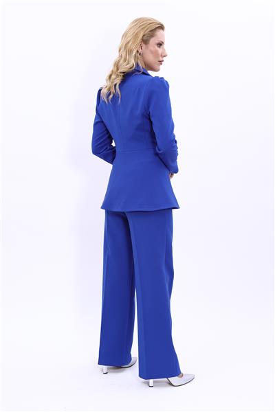Yakalı Model Ceket  & Bol Paça Pantolon Kadın Takım Elbise-Saks