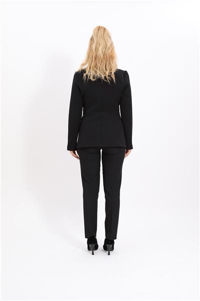 Yakalı Model Ceket  & Dar Paça Pantolon Kadın Takım Elbise-Siyah