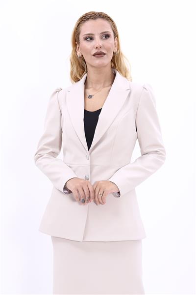 Yakalı Model Kadın Ceket -Bej