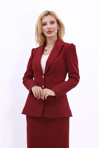 Yakalı Model Kadın Ceket -Bordo