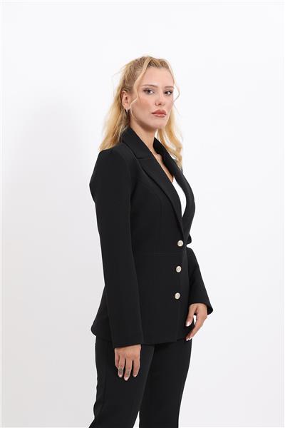 Yakalı Model Kadın Ceket -Siyah
