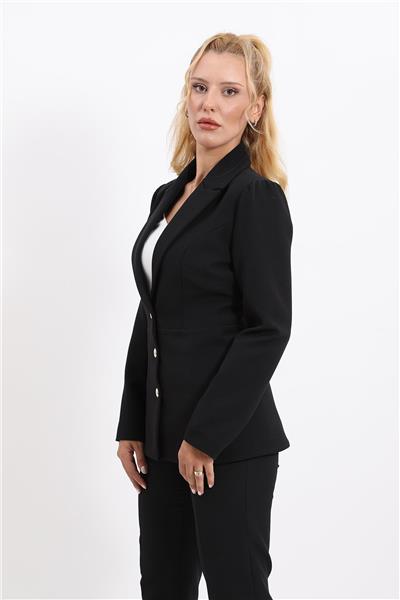 Yakalı Model Kadın Ceket -Siyah