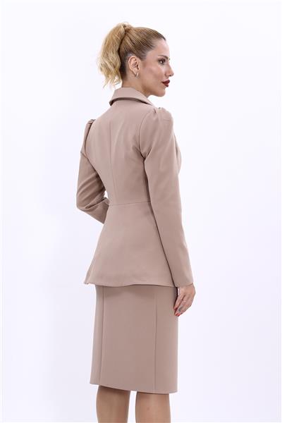 Yakalı Model Kadın Ceket -Taş