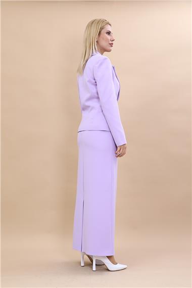 Erkek Yaka Tek Düğmeli Klasik Ceket & Uzun Düz Dar Etek-Menekşe