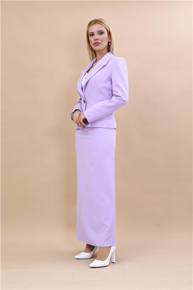 Erkek Yaka Tek Düğmeli Klasik Ceket & Uzun Düz Dar Etek-Menekşe